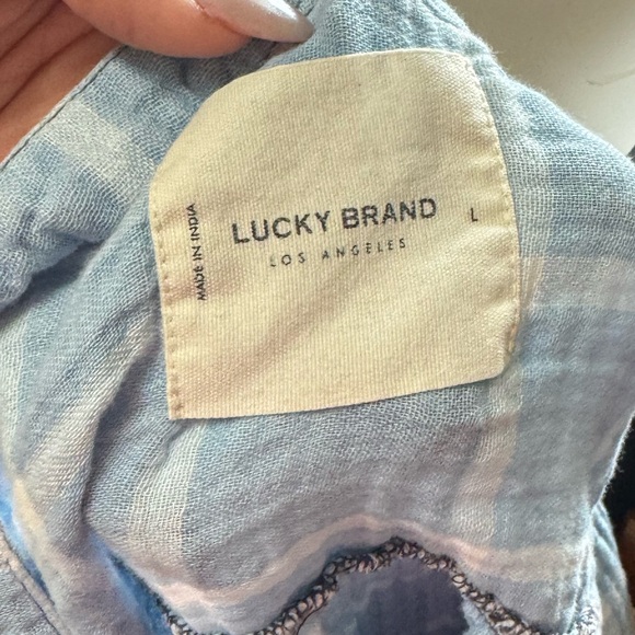 Lucky Brand Blue and White Plaid Short-Sleeve Cotton Top - Picture 2 of 6